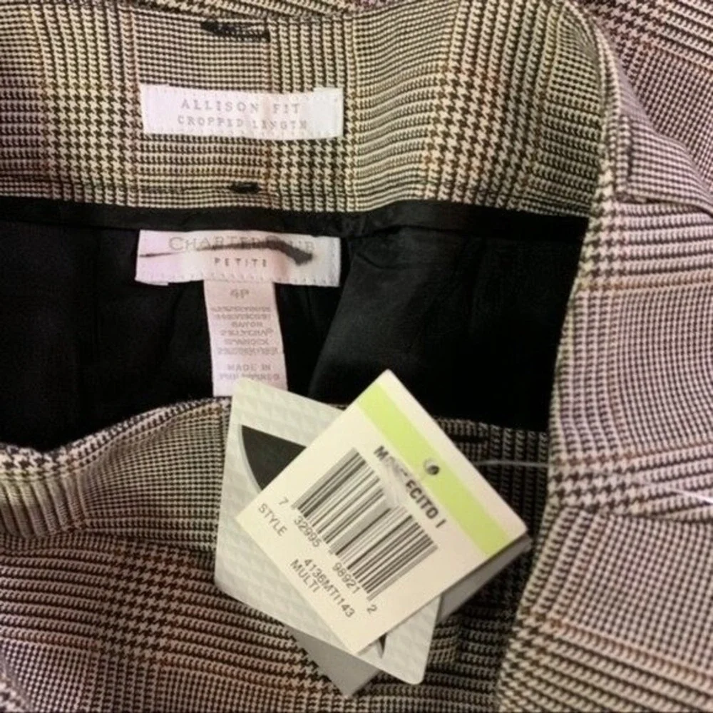 Charter Club Petite Allison Fit Cropped Length Plaid Pants Women Size 4P‎ New